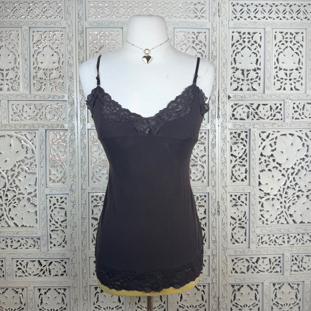 Bozzolo Chocolate Brown Y2K Style‎ Lace Fitted Tank Top Sz S/M Angel Dainty